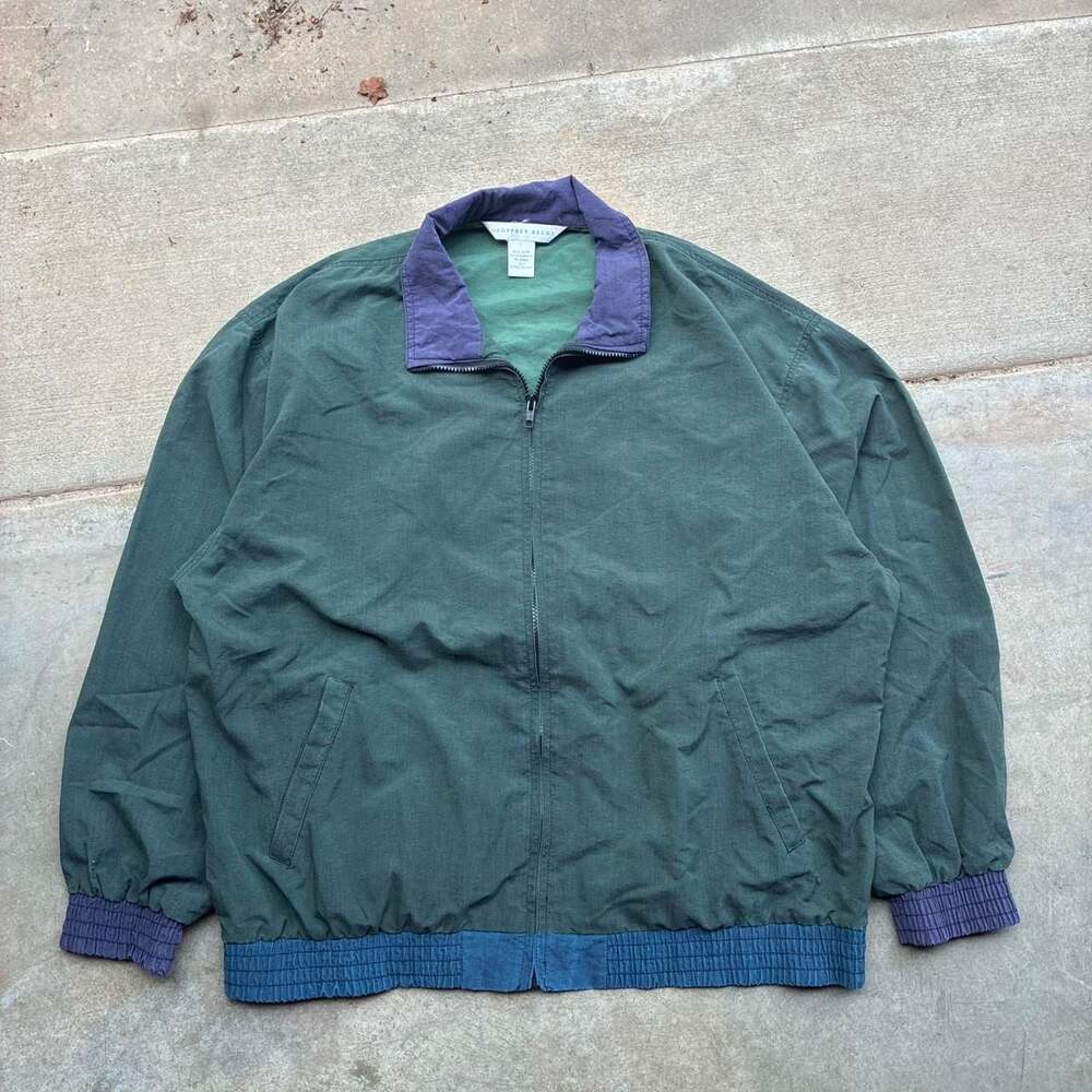 Vintage Geoffrey Beene Nylon Harrington Jacket Green Purple Size L